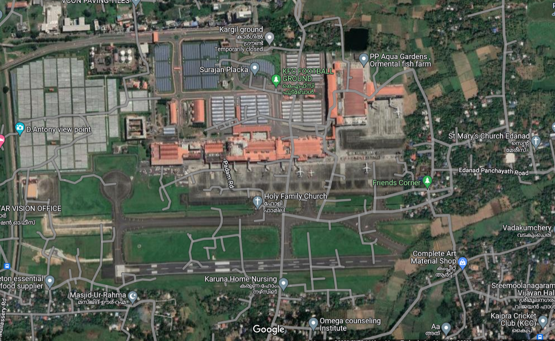 Area where google maps shows worship places on the runway.