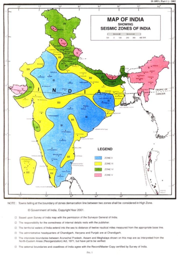 Seismic Zones of India as per IS-1893