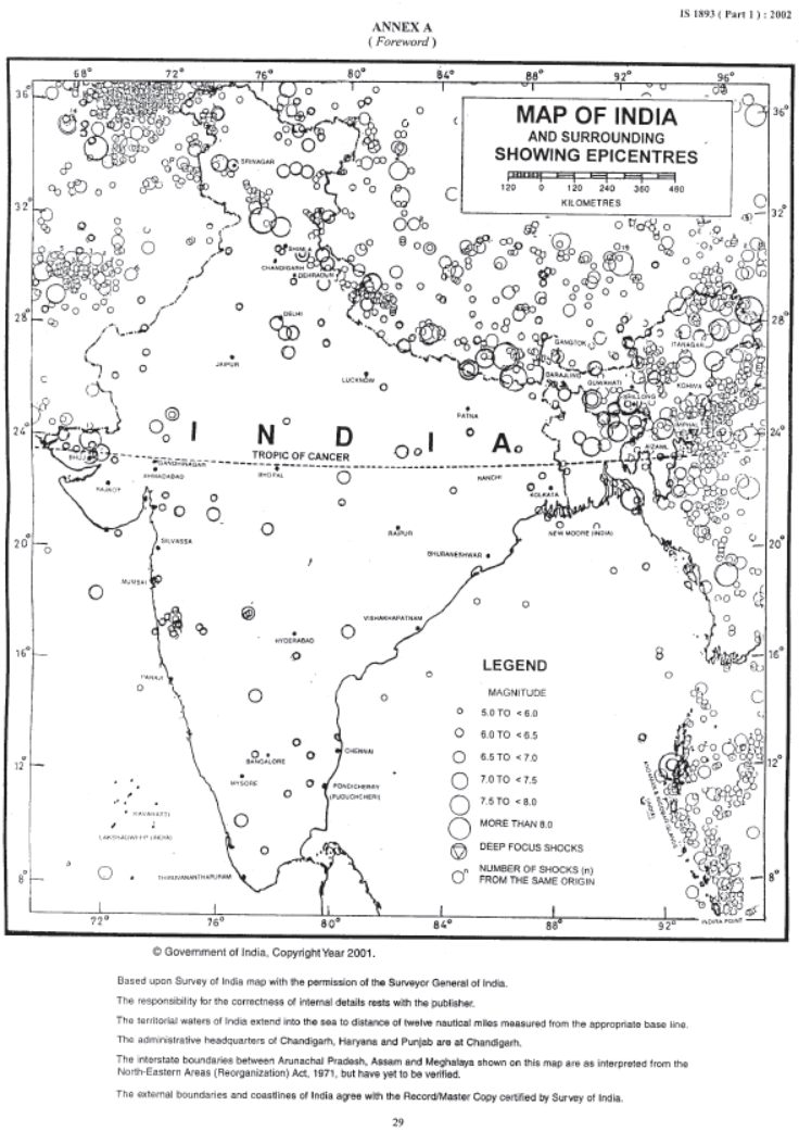 Epicenters of historic earthquakes as per IS 1893 : 2002