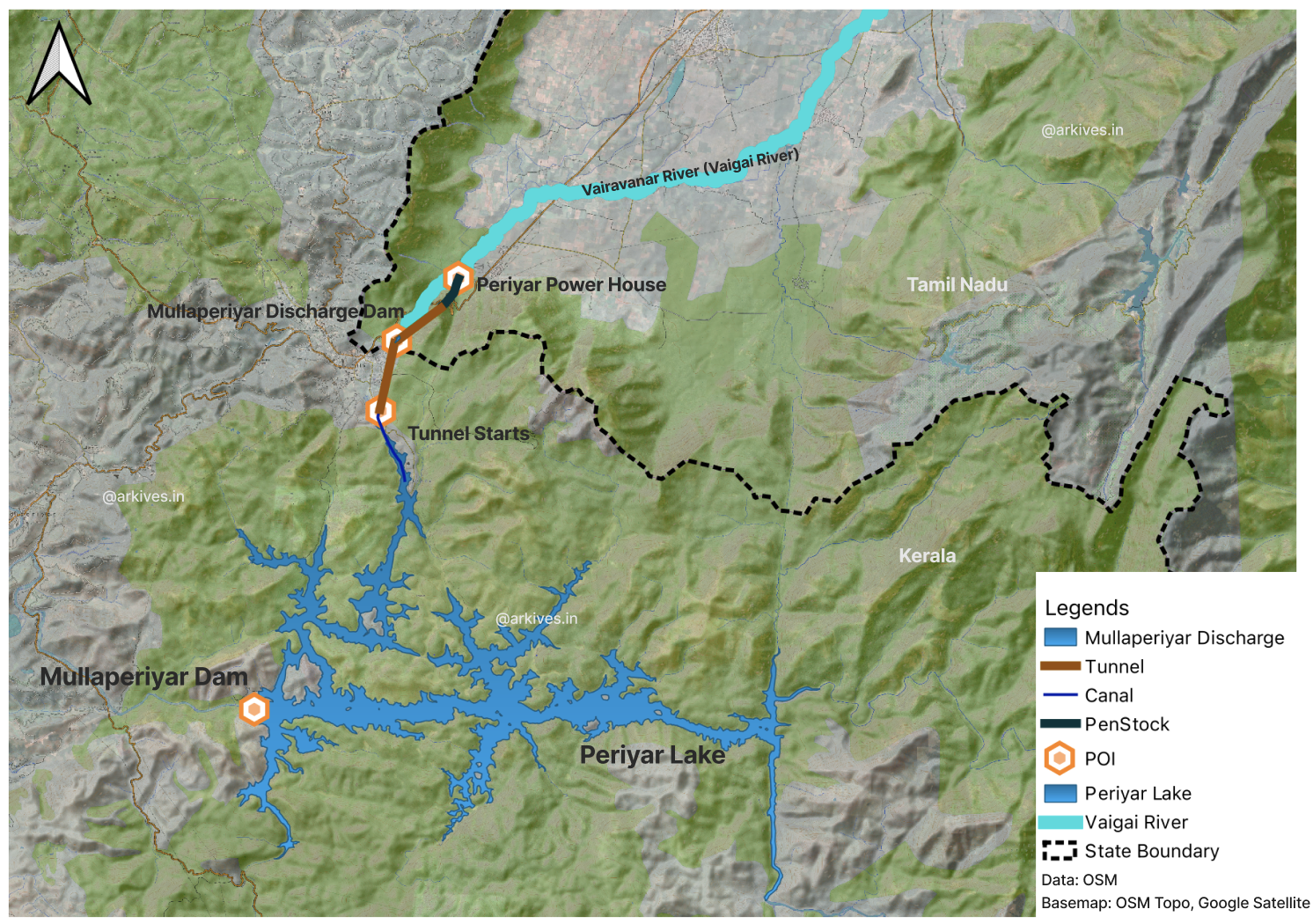 Layout of how the water flows from Mullaperiyar to Vaigai river