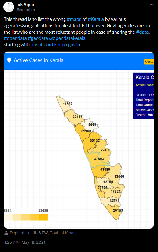 Covid Dashboard of Kerala showing wrong map