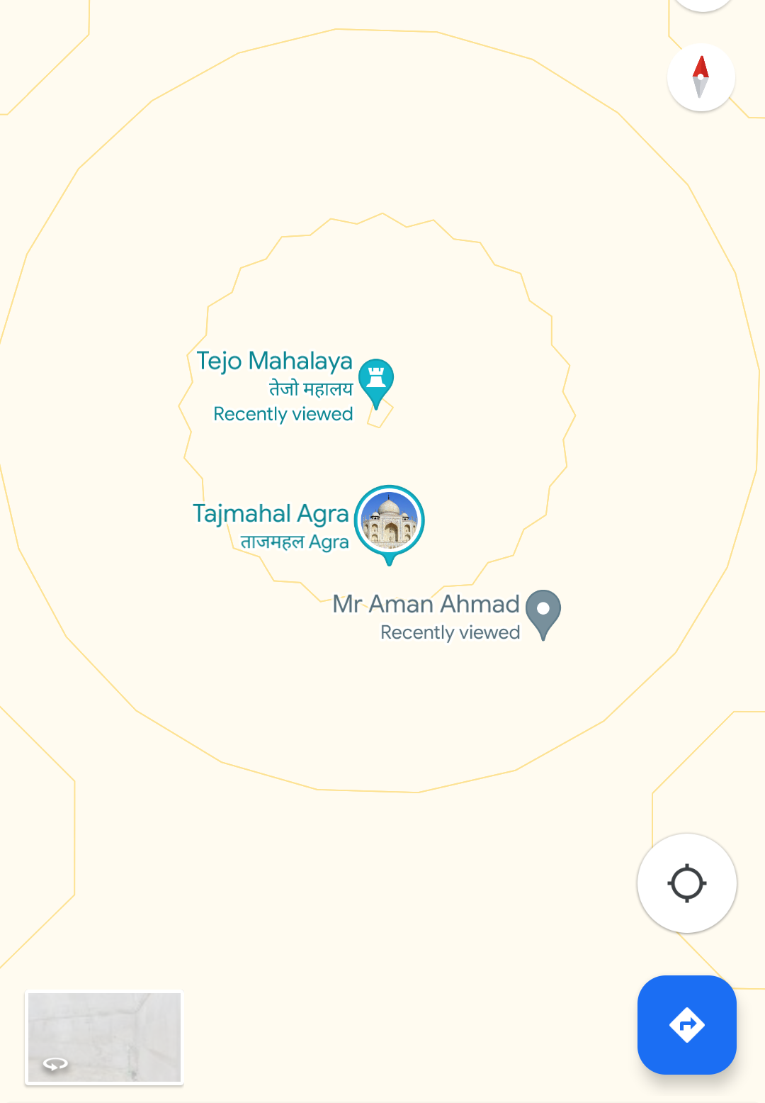 An additional POI marked over Taj Mahal as Tejo Mahalaya in Google Maps