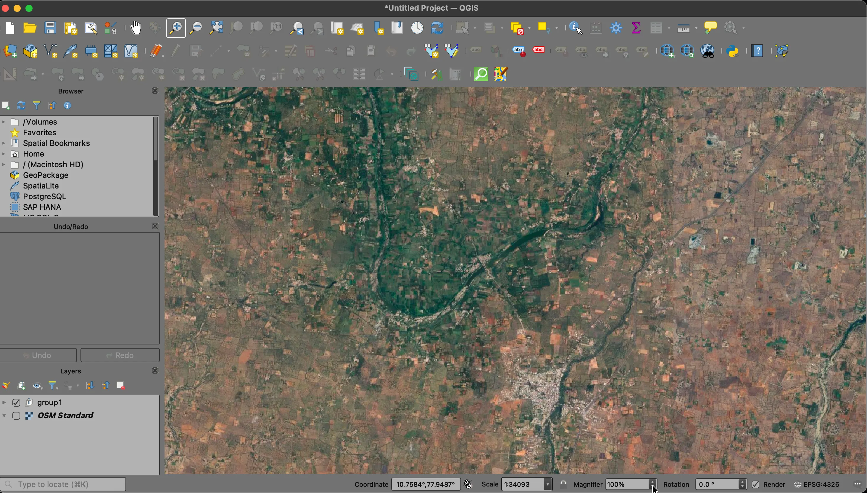 Google Satellite basemap loaded in QGIS