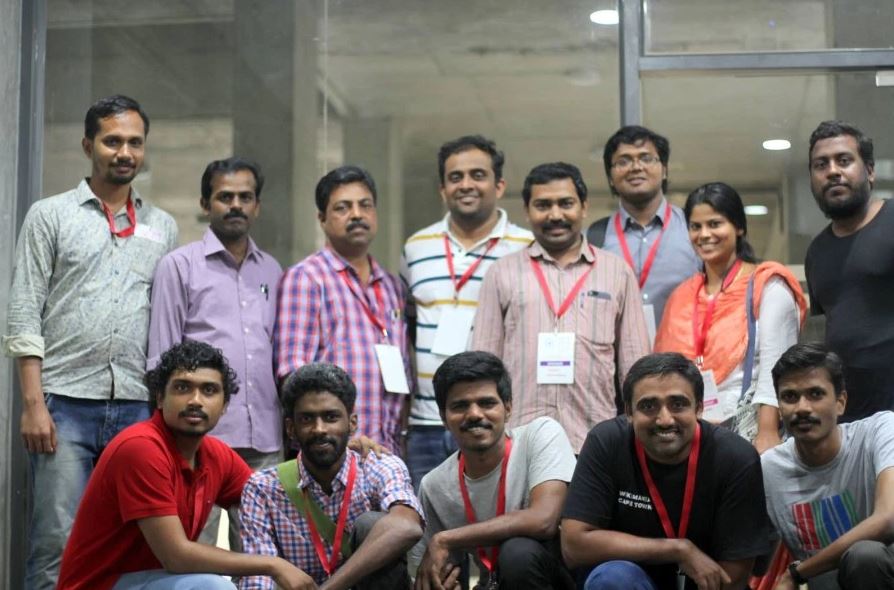 Our team (ark Arjun, Jaisen Nedumpala, Manoj Karingamadathil and Naveen Francis) at the founding meeting of OpenStreetMap Kerala Community held at State of the Map Asia 2018, IIM Bangalore. 