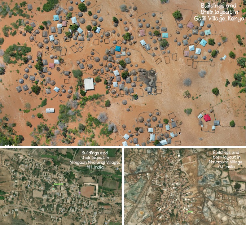 Buildings and their layouts viillages of Kenya and India